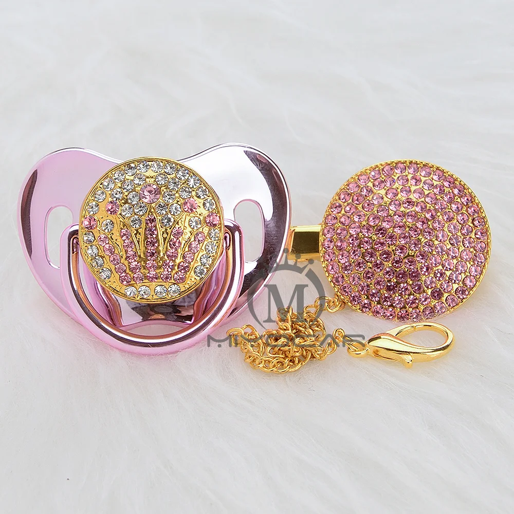 

MIYOCAR bling bling pink crown rhinestone Baby Pacifier/ Nipples /Dummy /cocka /chupeta baby gift babyshower APCG-P