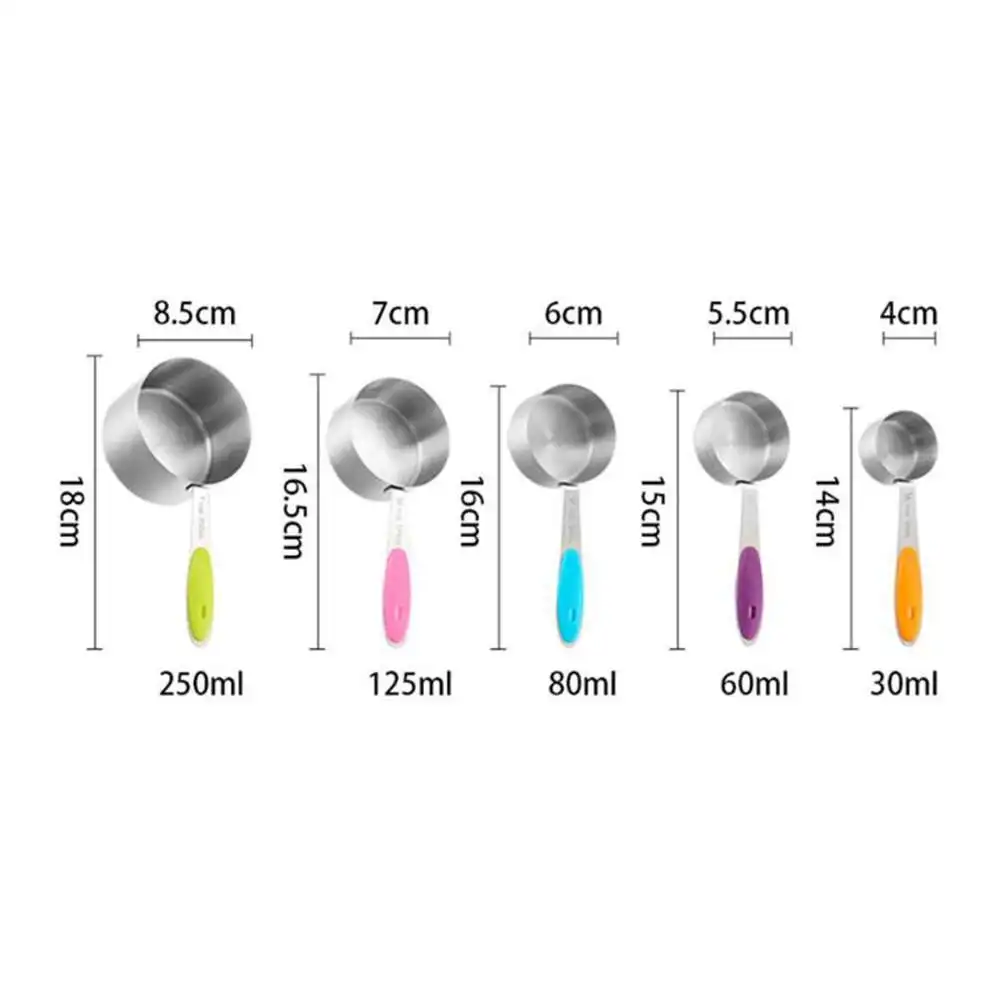 

Silicone Insulated Stainless Steel Five-piece Set Cake Baking Measuring Cup Colorful Measuring Cup Kitchen Tool Set