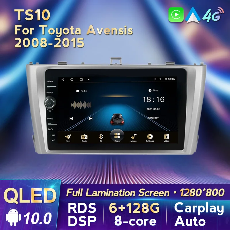 QLED RDS Octa Core DSP IPS Car Multimedia for Toyota Avensis 2009 2010 2011 2014 2015 Autoradio 6G RAM 128G ROM