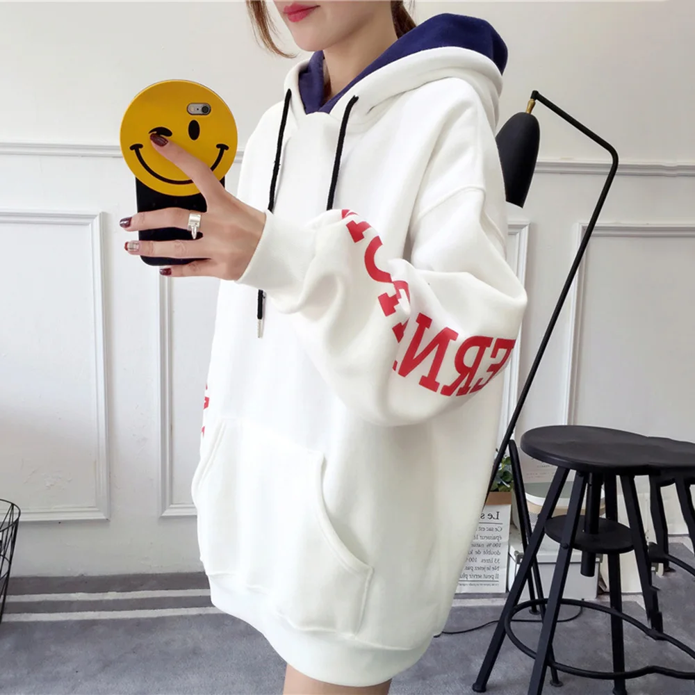Женские толстовки с капюшоном в стиле Харадзюку буквенным принтом теплые