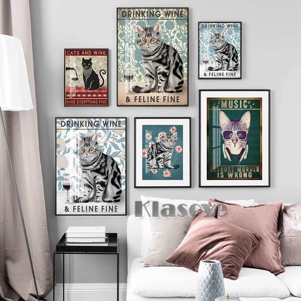 

Vintage Art Animal Portrait Retro Art Prints Canvas Painting Flowers Music Wine Cat Element Wall Picture Bar Pub Club Home Decor