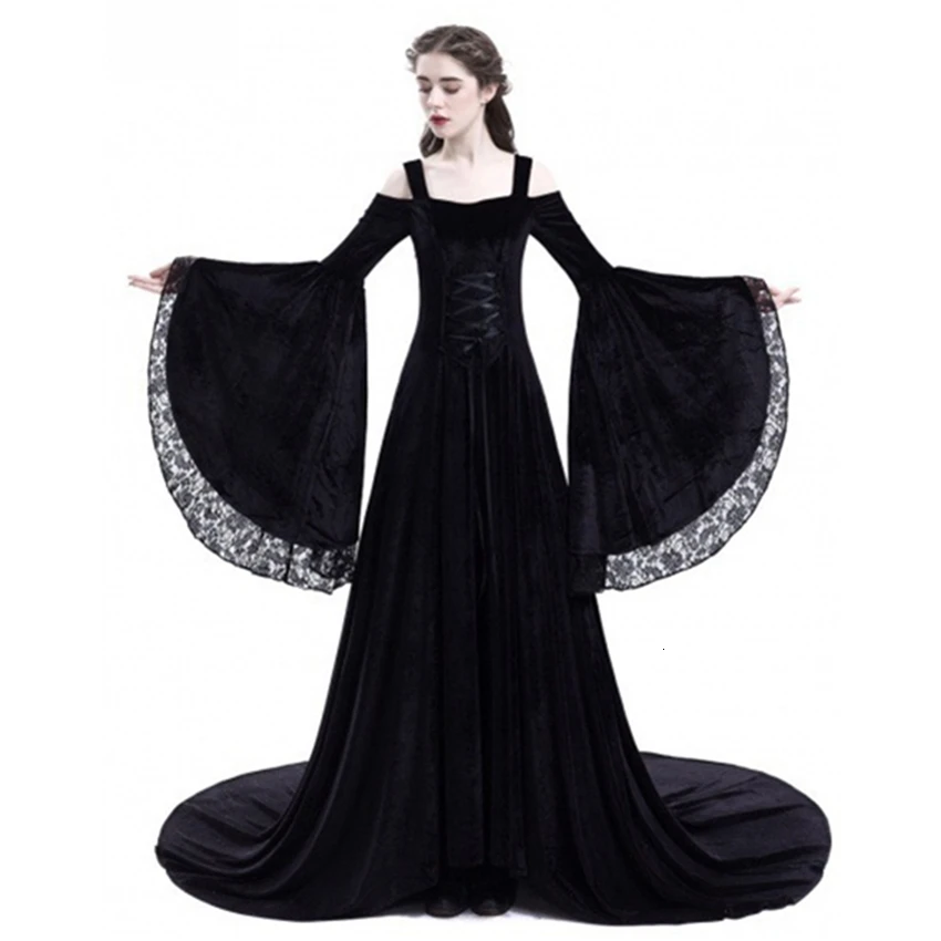 

Medieval Dress Halloween Costumes for Women Strapless Lace Shoulder European Palace Court Retro Noble Cosplay Princess Dress