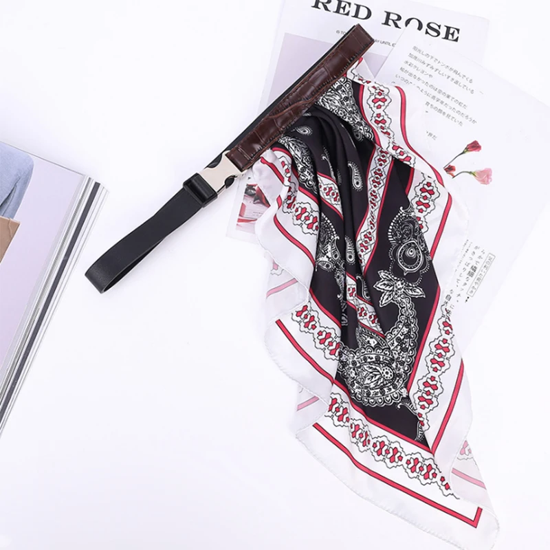 

New color contrast silk scarf splicing belt belt belt fashion women's belt European and American trend creative belt