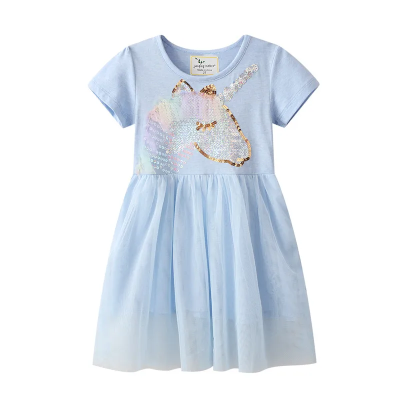 

Jumping Meters New Summer Lace Girls Party Girls Dresses Fashion Children's Costume Unicorn Beading Wedding Kids Dresses Baby