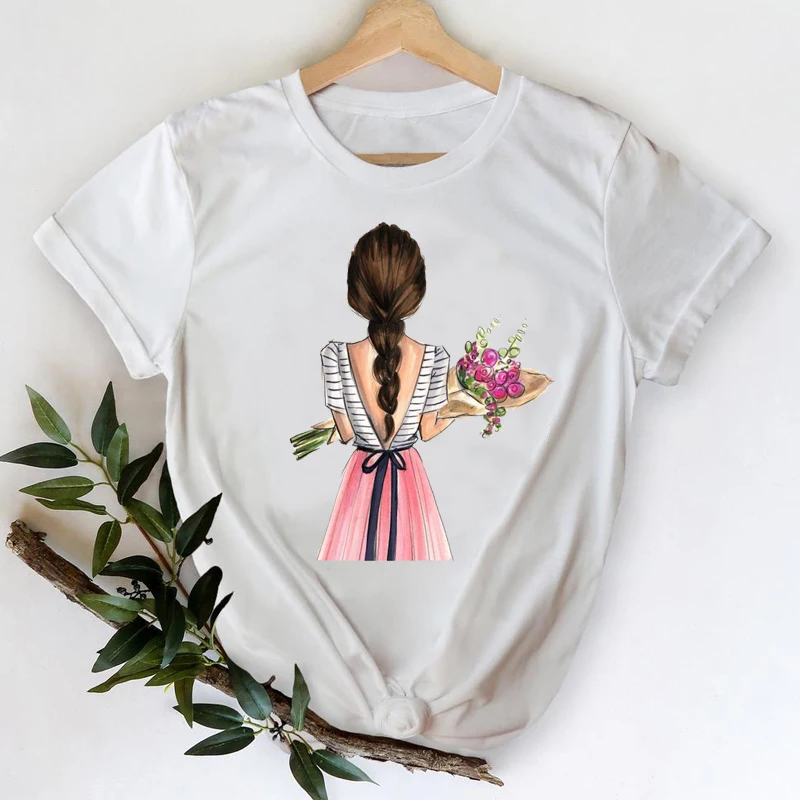 

Artistic sweet style 2021 Flower Floral Sweet Girl 90s Cartoon Printing Clothes Graphic T-shirts Women Top Lady Print Female Tee