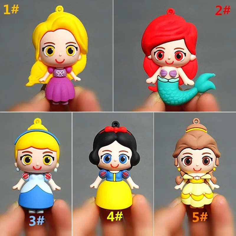 

Disney Cartoon Snow White Figure DIY Key Chain Bag Pendant Tangled Rapunzel Cinderella Mermaid Keychain Doll