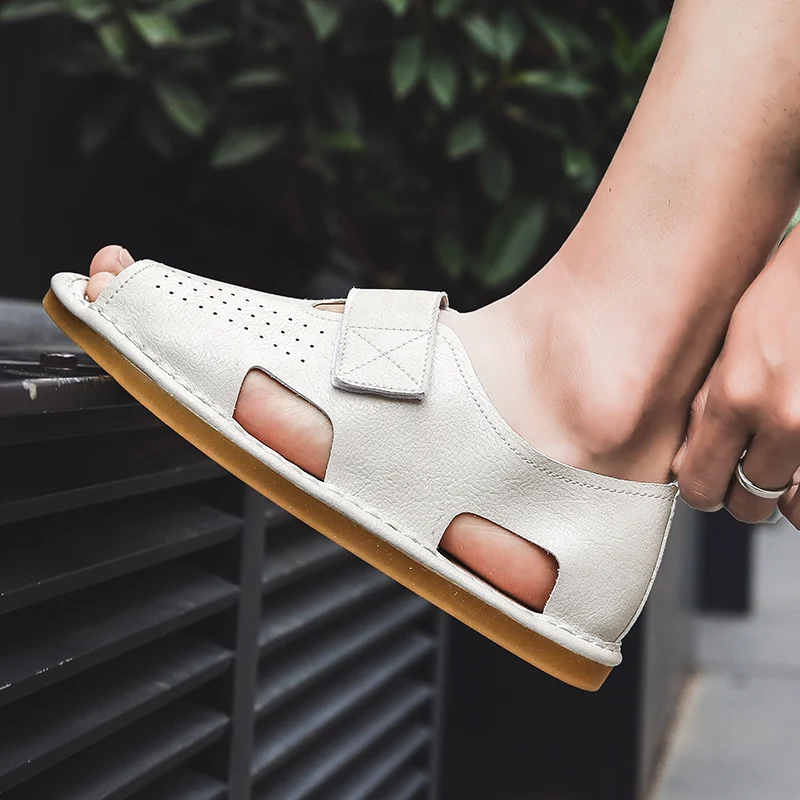 Мужские сандалии из натуральной кожи Классические мужские шлёпанцы ручной