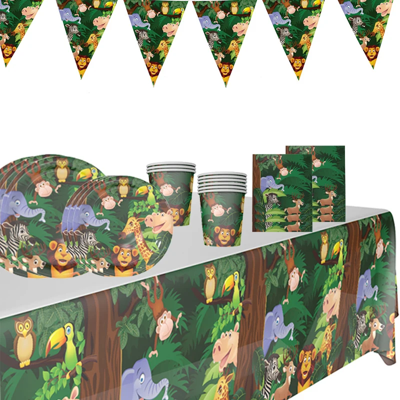 Одноразовая посуда в виде животного из мультфильма тарелка чашка джунглей