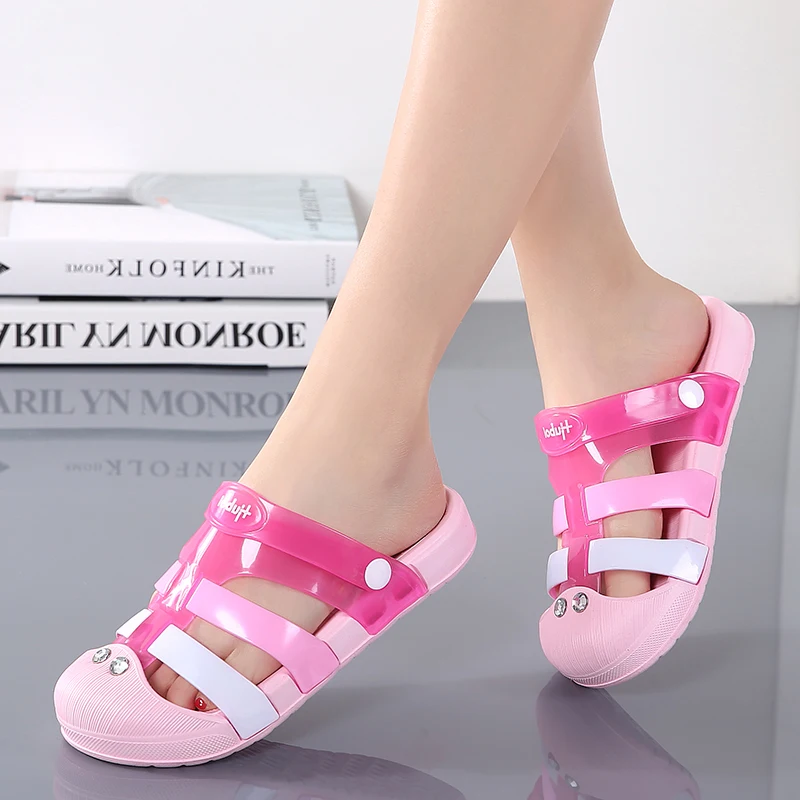 Женские босоножки из прозрачного пластика радужной расцветки летние женские