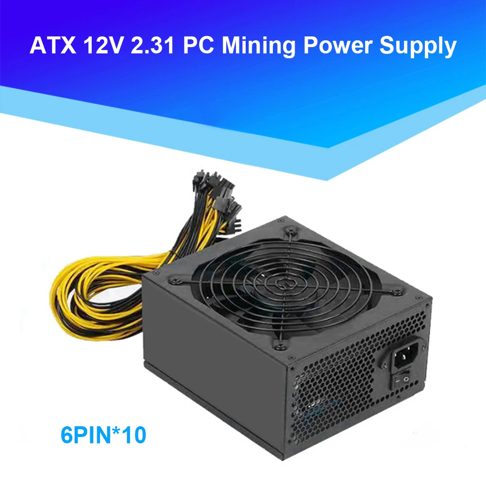 

New AT 12V 1800W 10x6Pin Miner Power Supply Support 8GPU for ETH BTC Mining Power+Cooling Fan Mute Desktop Computer Accessory
