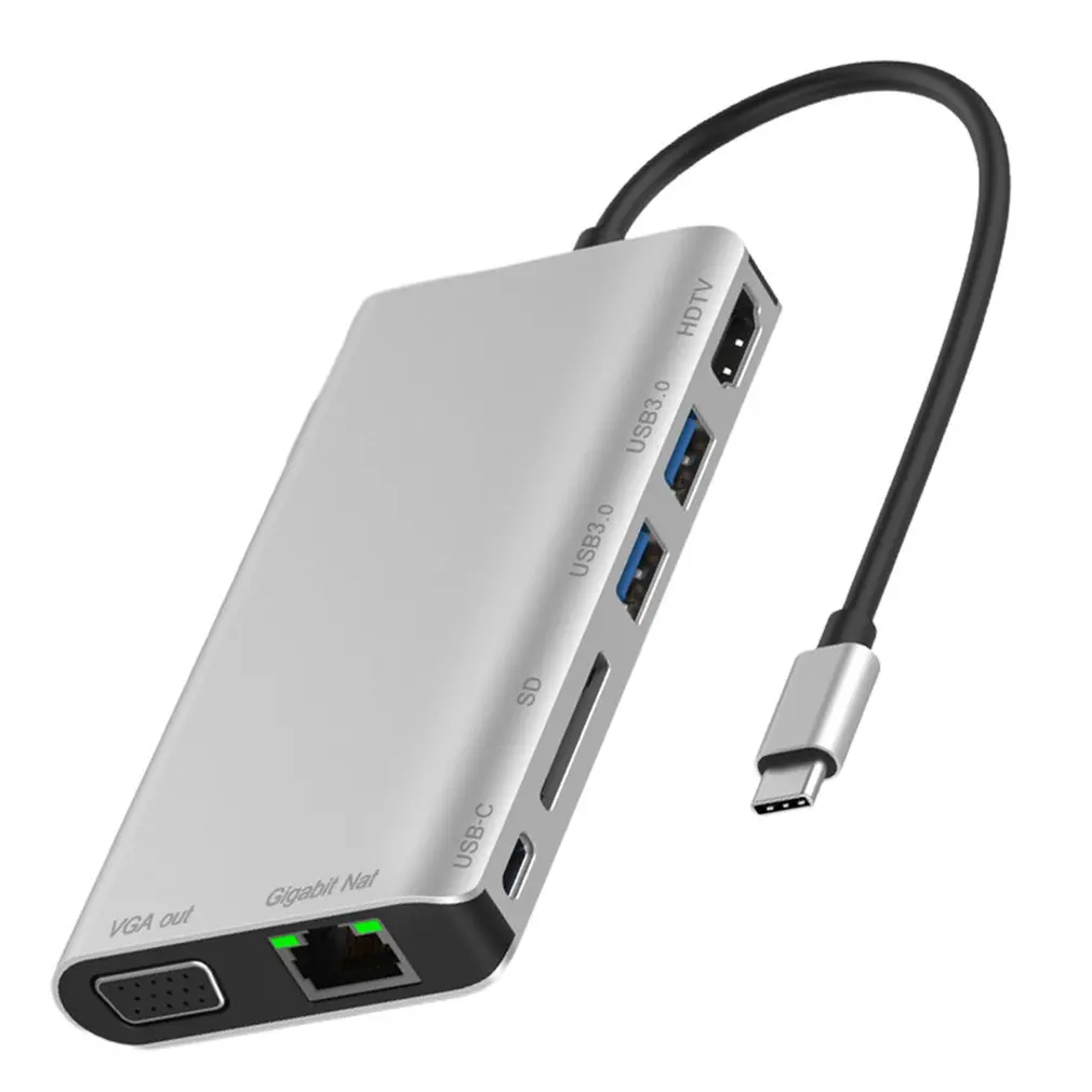 

8-in-1 Expansion Dock Type-C To HDMI-Compatible VGA USB3.0 HUB Security Digital Card Reader PD Gigabit Ethernet Port Audio