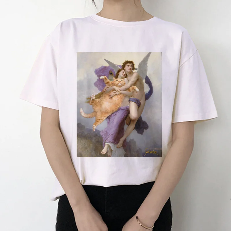 

cat funny women t shirt 2019 Michelangelo korean kawaii ulzzang tshirt female Graphic Short Sleeve print t-shirt O-neck fashion
