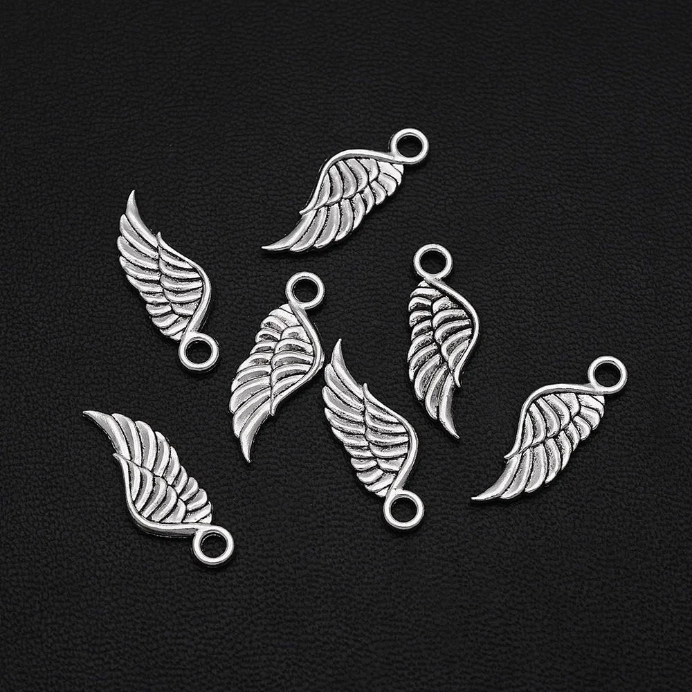 

20pcs/Lots 8x21mm Antique Silver Plated Angel Wing Charms Fairy Pendants For DIY Necklace Jewellery Crafts Wholesale Drop Ship