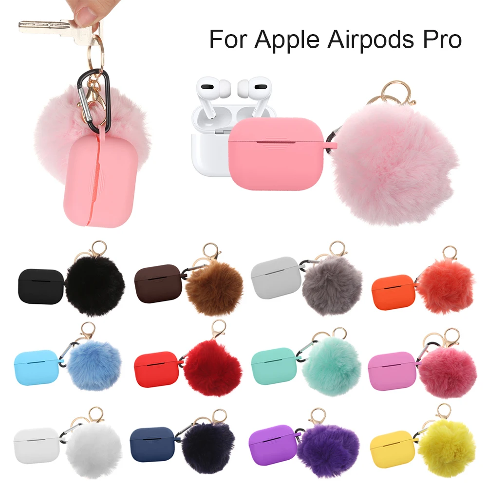 Модный защитный чехол для Air Pods 1/2, чехол для наушников, силиконовый чехол с защитой от падения, милый меховой шарик, брелок для Airpods/Airpods Pro