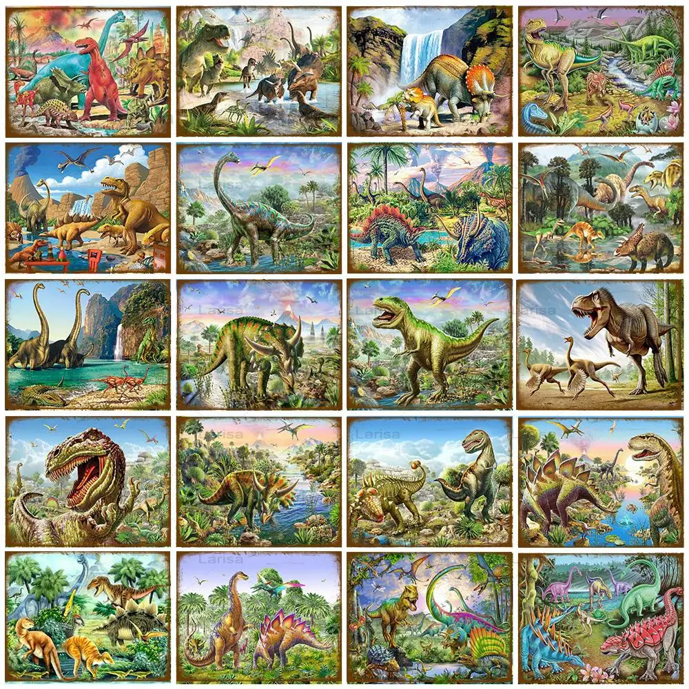 

Металлические плакаты, табличка, винтажные металлические жестяные знаки, декор для кафе, бара, древний динозавр, наклейка на стену, художест...