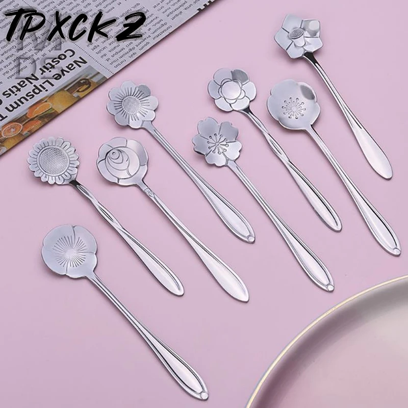 Ложка для смешивания кофе и сахара в форме цветка из нержавеющей стали 3 шт.