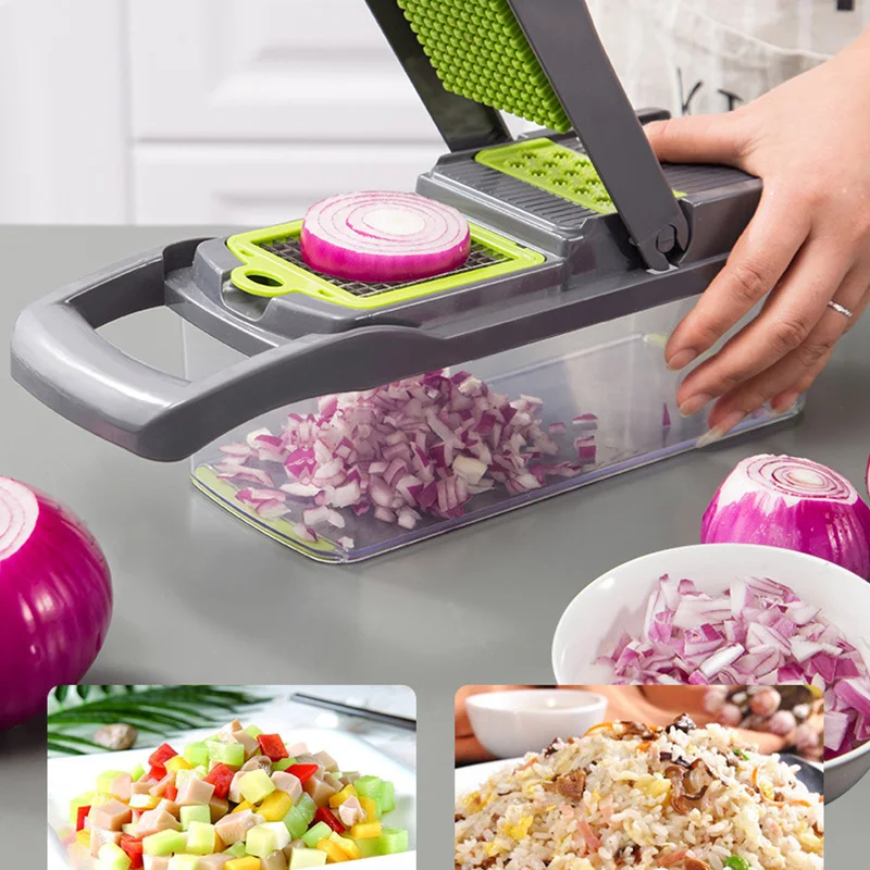 

Food Chopper Vegetable Fruit Cheese Onion Chopper Slicer Dicer Cutter Grater 12 in 1 Veggie Chopper DNJ998
