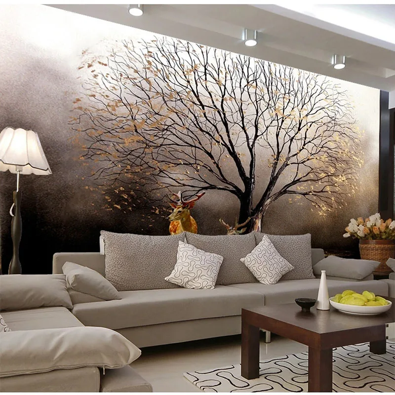Пользовательские фото обои мраморная текстура 3D Золотое большое дерево Сика