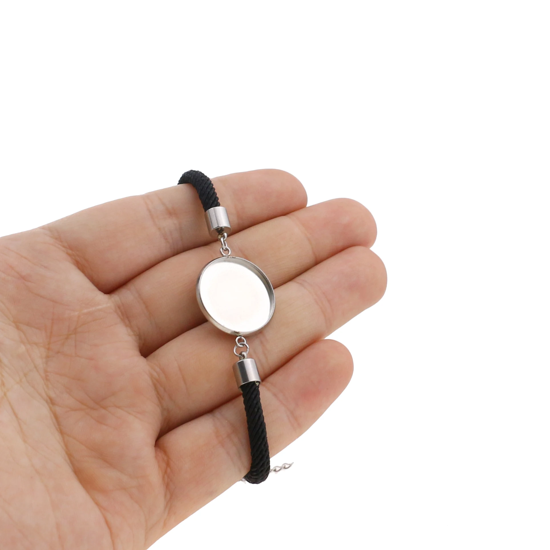 Веревочные браслеты из нержавеющей стали с круглым кабошоном для браслетов 5 шт.