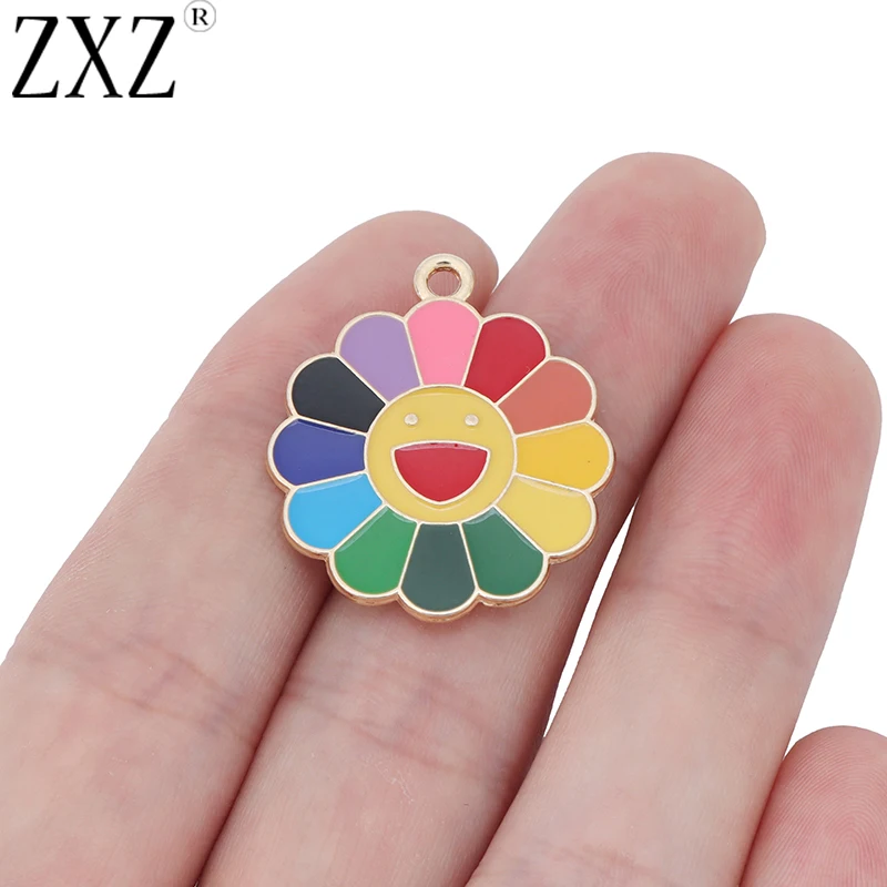 ZXZ 6 шт. Очаровательные Подвески для бус с эмалью и цветком от солнца ожерелий