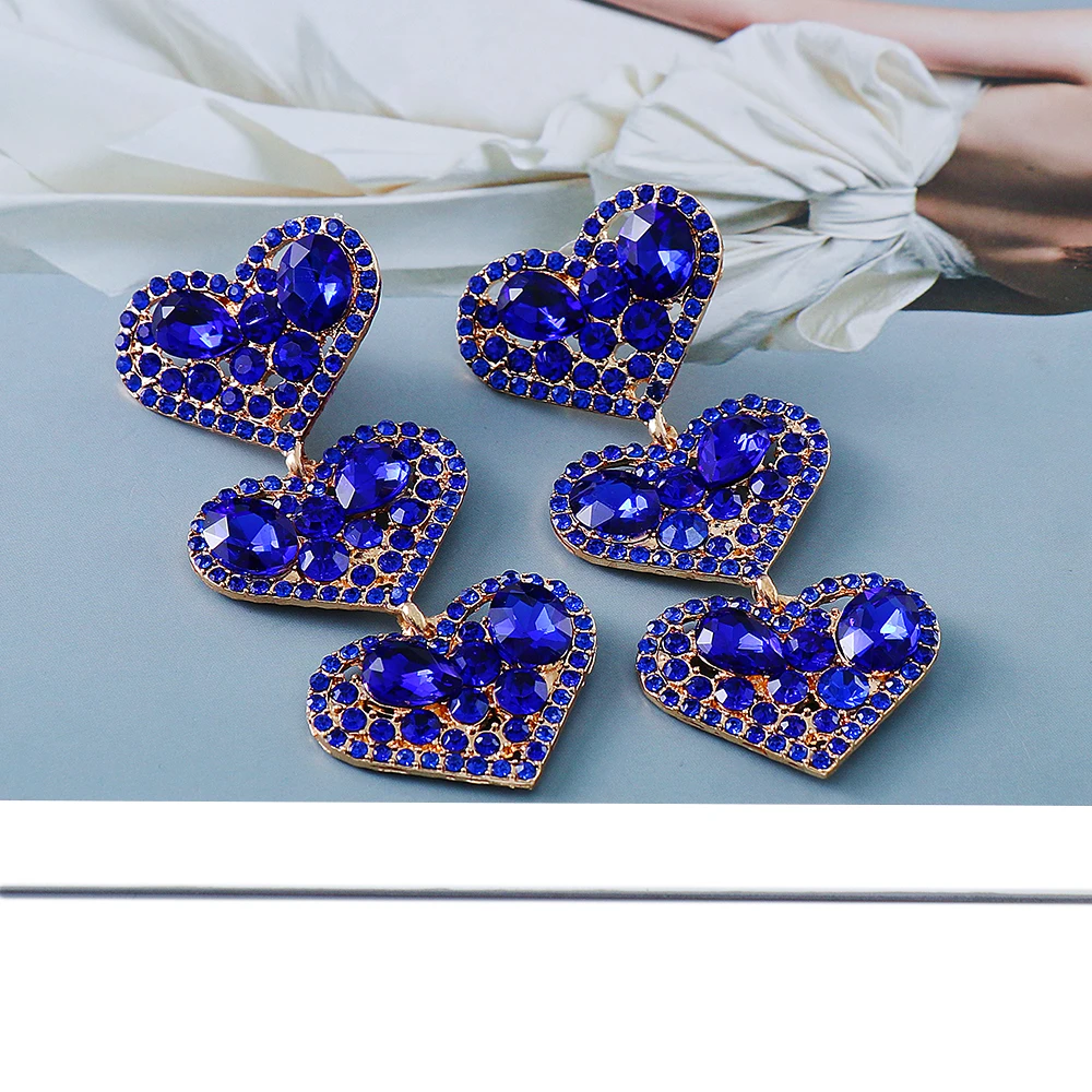 

Statement Long Loving-Heart Colorful Rhinestone Dangle Earrings High-Quality Crystal Drop Earring New Fashion Jewelry For Women