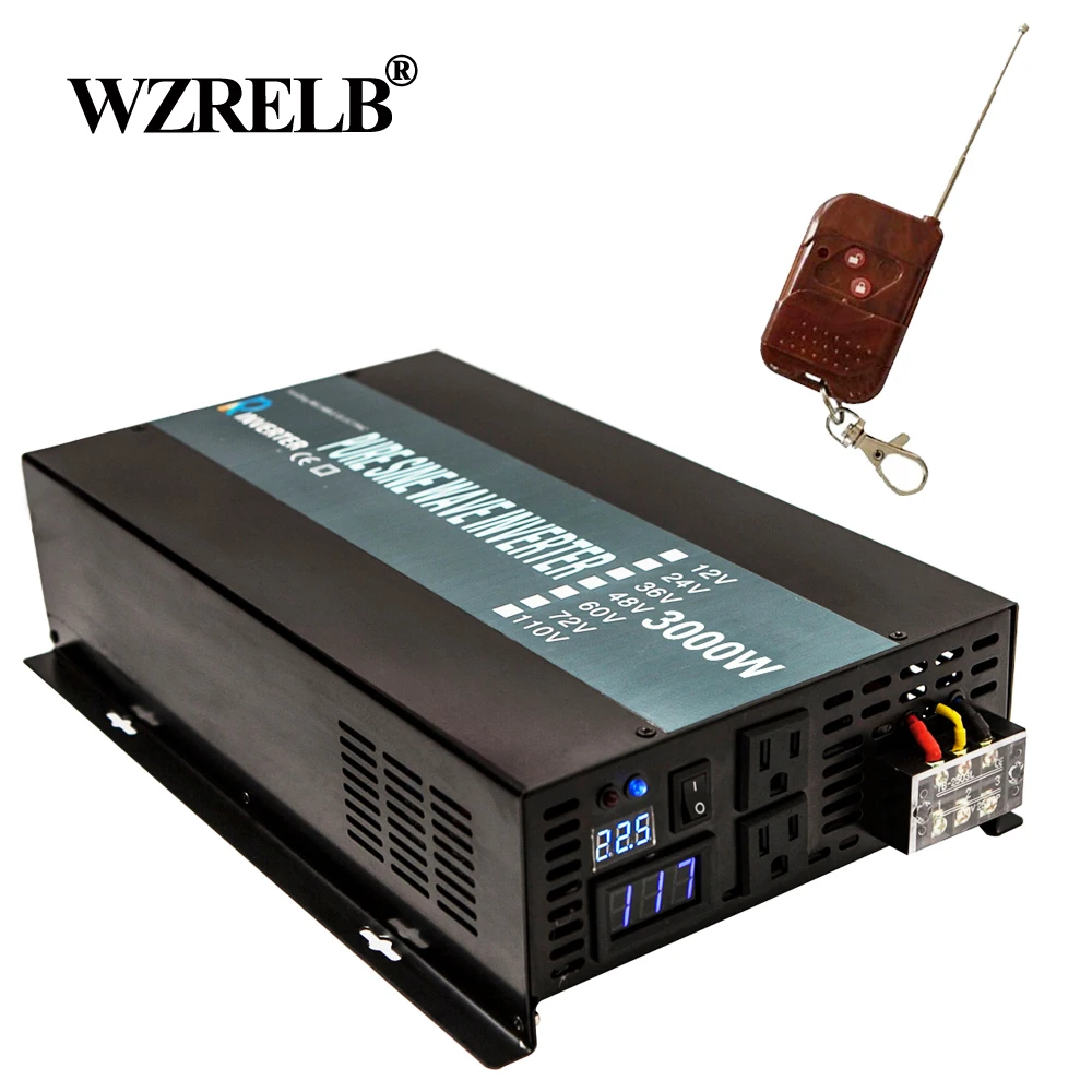 3000W Solar Panel Inverter 24V to 220V Pure Sine Wave Power Inverter Converter Power Supply 12V/48V DC to 110V/120V/230V/240V AC