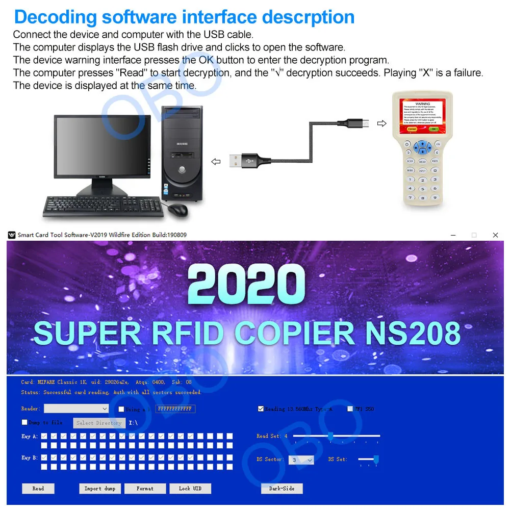 

10 English Frequency RFID Copier Duplicator 125KHz Key fob NFC Reader Writer 13.56MHz Encrypted Programmer USB UID Copy Card Tag
