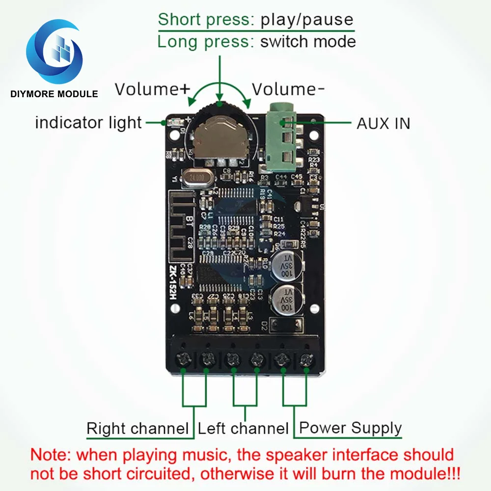 ZK-152H TPA3110D2 Bluetooth 5 0 Плата усилителя 15 Вт + 2 каналов стерео аудио с AUX разъемом чехол