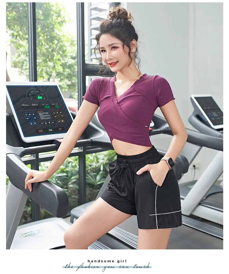 

Sports T-shirt women's short navel exposed sexy gym running fitness clothes thin section breathable thin yoga clothes spring and