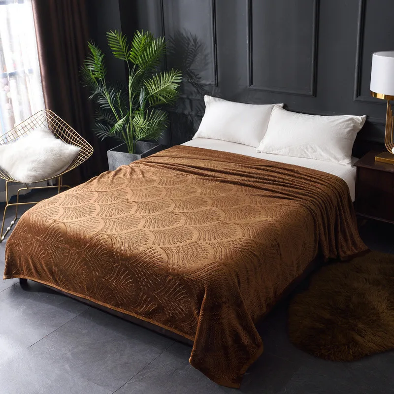 Фланелевое Одеяло с тиснением флисовое покрывало листьями мягкое голубое теплое