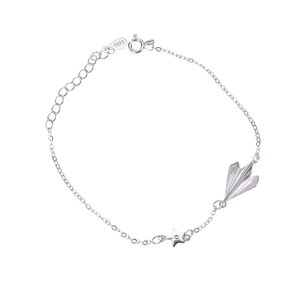 

925 Real Sterling Silver Bracelet Paper Plane Star Bracelet Gift For Wife Gift Girls Lady