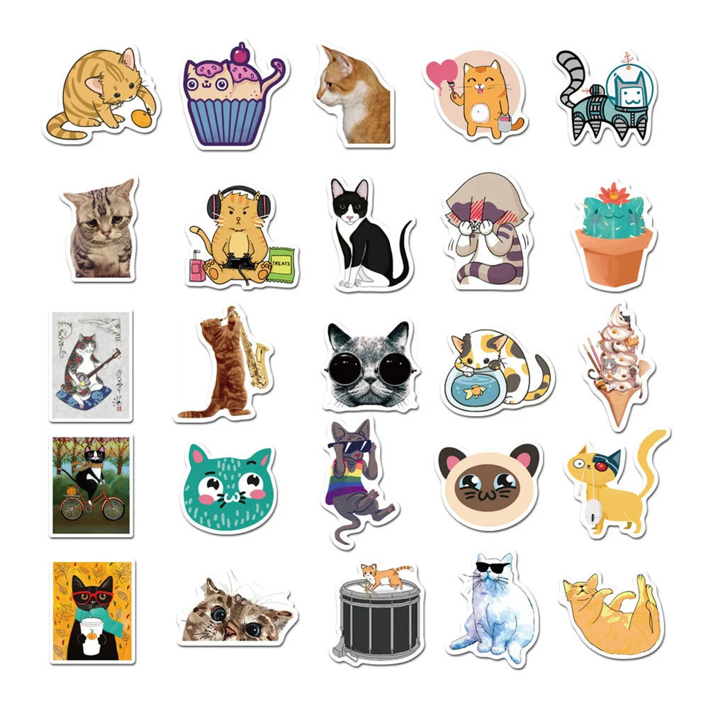 

10/30/50PCS Cartoon Girl Cute Cat Graffiti Sticker Laptop Scooter Waterproof Guitar Decoration Toy Wholesale