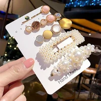handmade pearls hair clips pin for women fashion geometric flower barrettes headwear girls sweet top clip crystal accessorie