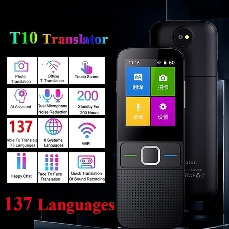 

T10 Offline Voice Translator Smart Portable 137 Languages Real-time Translator Abroad Translation Artifact Language Translator