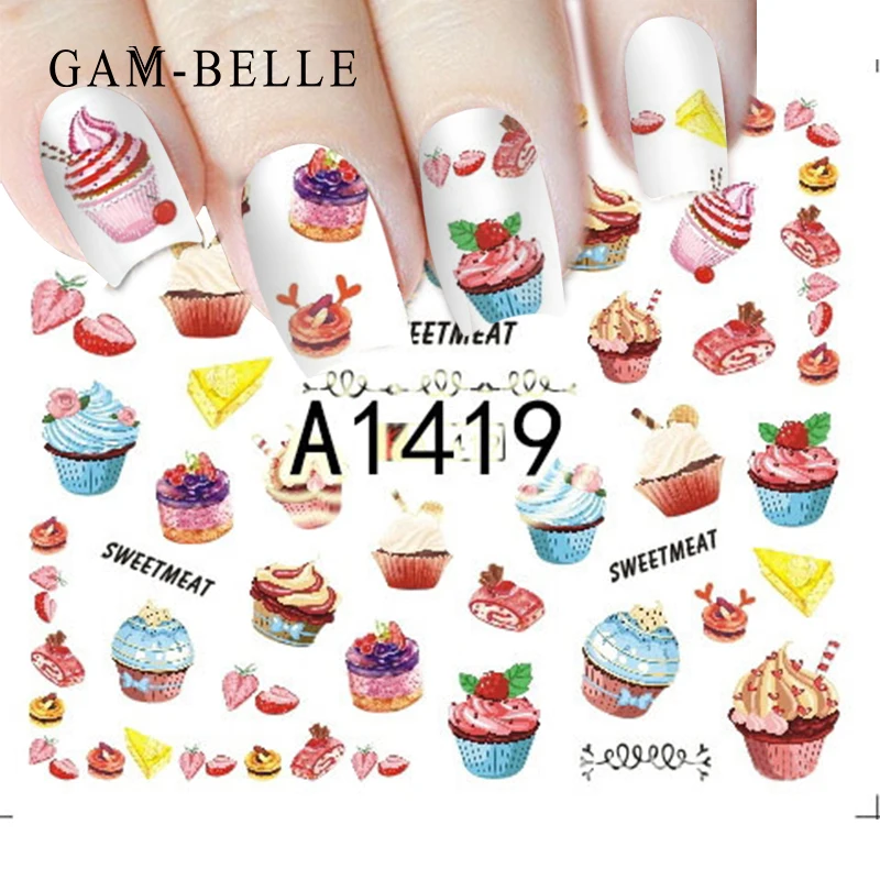 

GAMBELLE 1 Sheet Delicious Cake Cool Drink Ice Cream Slider Nail Art Water Decal Sticker For Nail Art Tattoo Decor Manicure