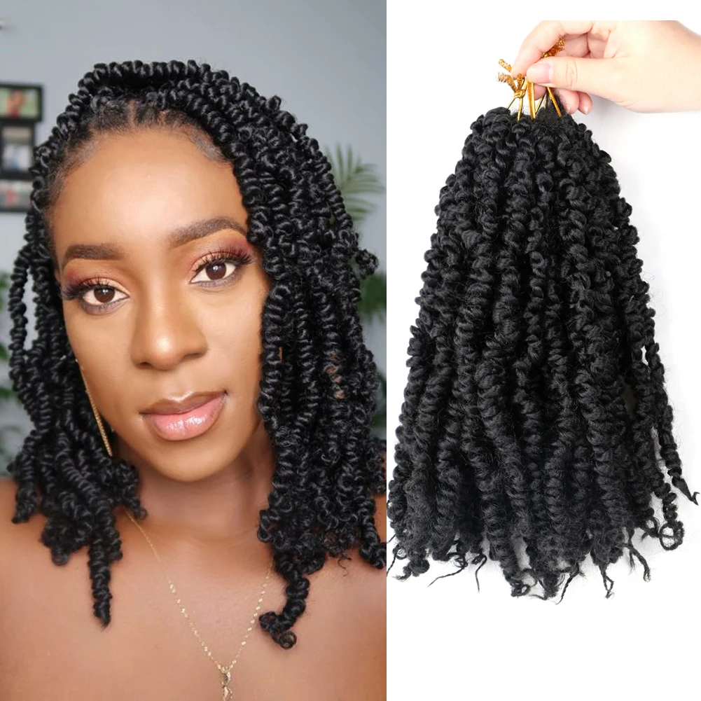 

Synthetic 10" Bob Pre-Twisted Passion Twist Crochet Hair With Curly Ends Bohemian Pre-looped Passion Twists Braids Hair