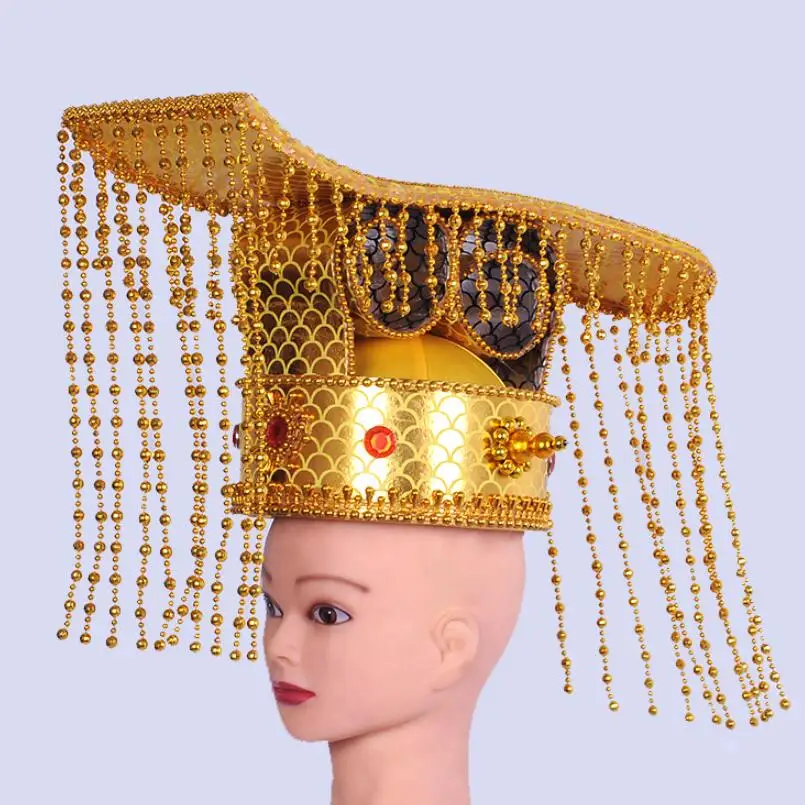 Золото взрослых шапка императора древней китайской шляпа Qin Empire Crown Винтаж ТВ