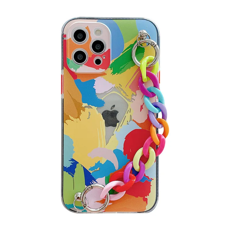 

Transparent Graffiti Wrist bracelet soft Phone Cases for iphone 12 Pro Max 12 MiNi 11 pro max X XS XR 7 8 Plus SE 2020 cover