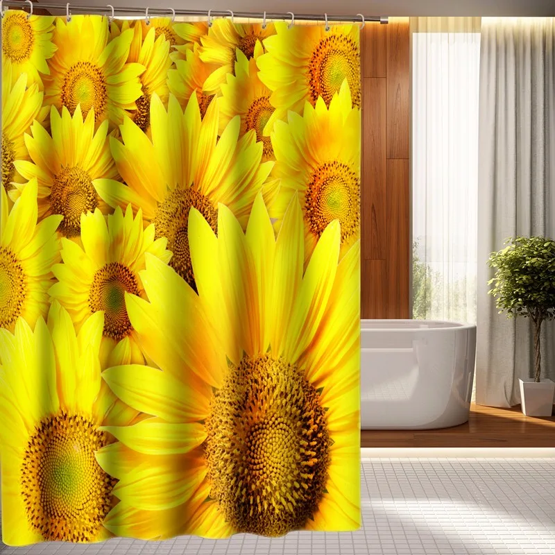 

Shade Fabric 3D Sun Flowers Photo Digital Printing Bath Waterproof Shower Curtains