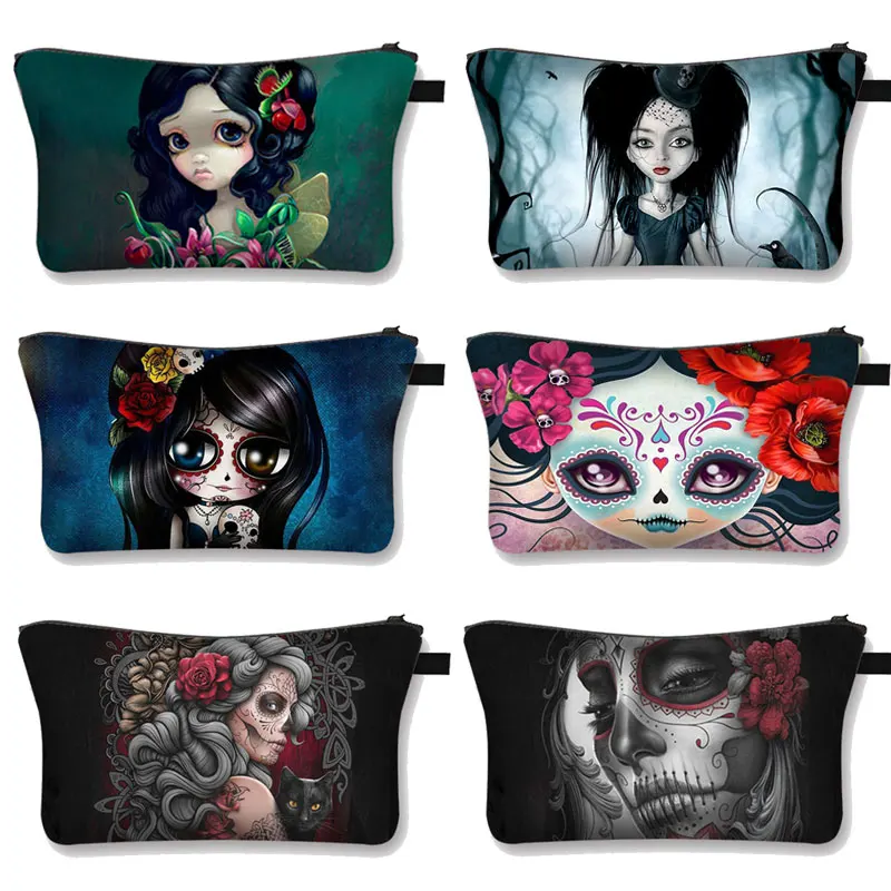 

Gothic girs Cosmetic Case Women Make up Bag Girls Skull print Cosmetic Bag Toiletry Bag Zipper Pouch Travel Organizer Bags