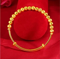 2pcslot beads sandblasting 24k gold bracelet gold push and pull bangles for women bride wedding classic bangle jewelry gifts