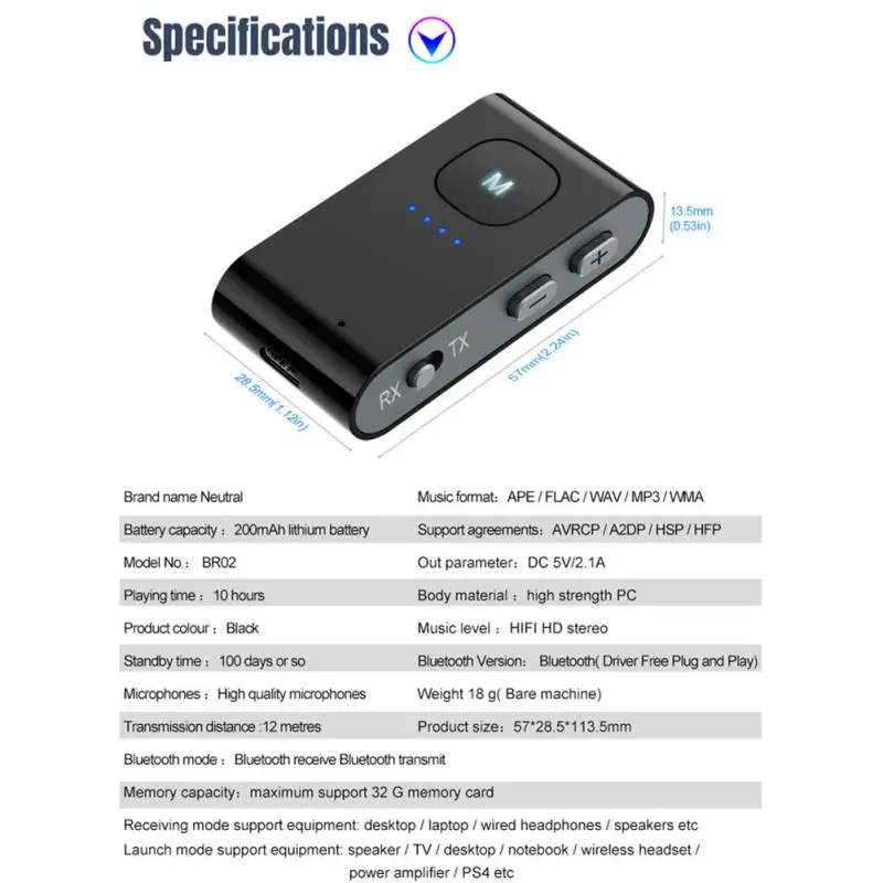 Аудиоприемник совместимый с Bluetooth передатчик 3 5 мм разъем AUX 2 в 1 беспроводной Hi-Fi