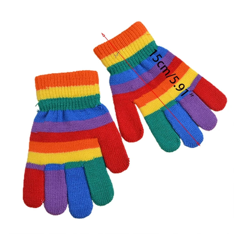 

1 pair Kids Winter Knitted Full Half Finger Gloves Rainbow Colorful Striped Boys Girls Harajuku Outdoor Windproof Mittens 5-15T