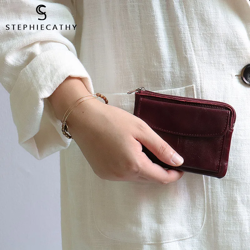 SC Women Real Leather Small Wallet Lady Mini Flap Bag Short Femal Coin Purse Girls Card Holder Key Chain Handbag | Багаж и сумки