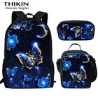 Большие Школьные рюкзаки THIKIN для девочек, детские модные ранцы с 3D-принтом красивых животных, бабочек, 3 шт.компл.