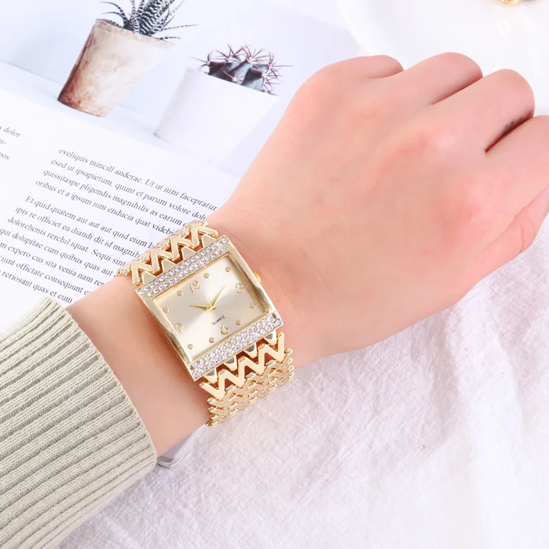 

Drop Shipping New Hot Selling Square Wrist Watches for Women Stainless Steel Gold Female Watch Diamond Wristwatch Wrist Watch