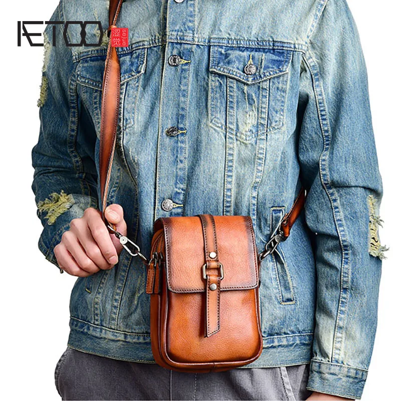 

AETOO Retro cowhide shoulder bag, plant-mixed cowhide men's diagonal bag, personalized casual soft leather men's bag
