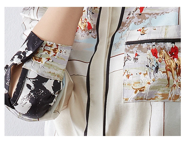 2019 блузка рубашка женская одежда с принтом из натурального шелка длинным рукавом