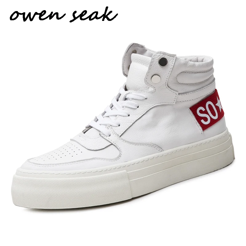 preço Owen Seak Homens Botas Casuais De Alta Qualidade Tornozelo Formadores De Luxo De Couro Genuíno Botas De Inverno Apartamentos Sapatilhas Brancas