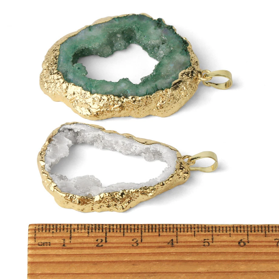 Геометрический Друза природного камня Geode кулон ожерелья для женщин золотой цвет